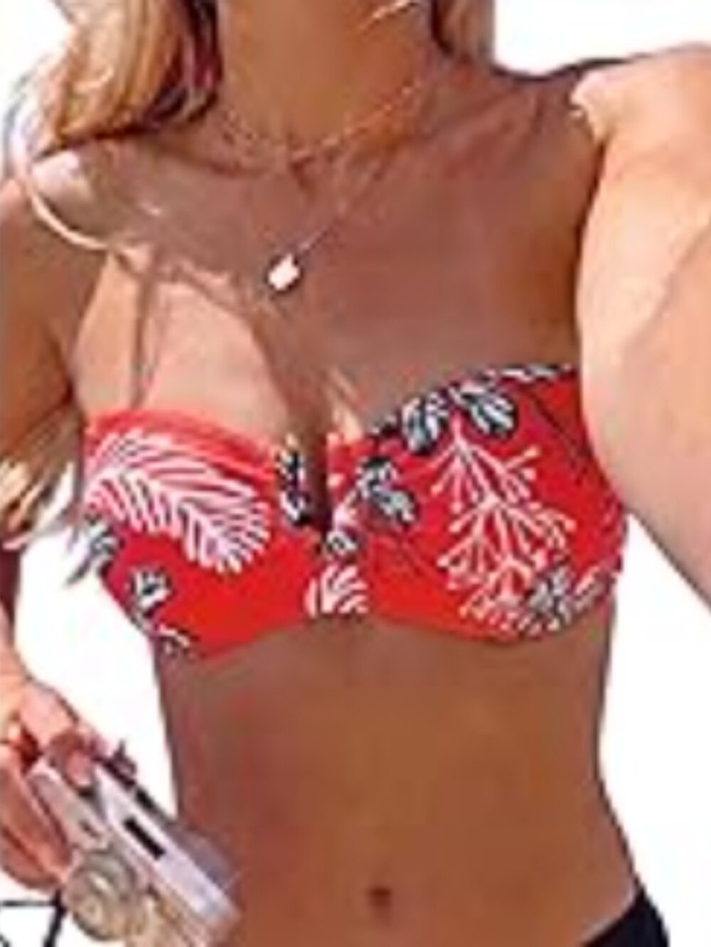 NWT Pearl Red Floral Removable Strap Bikini Top Size 6